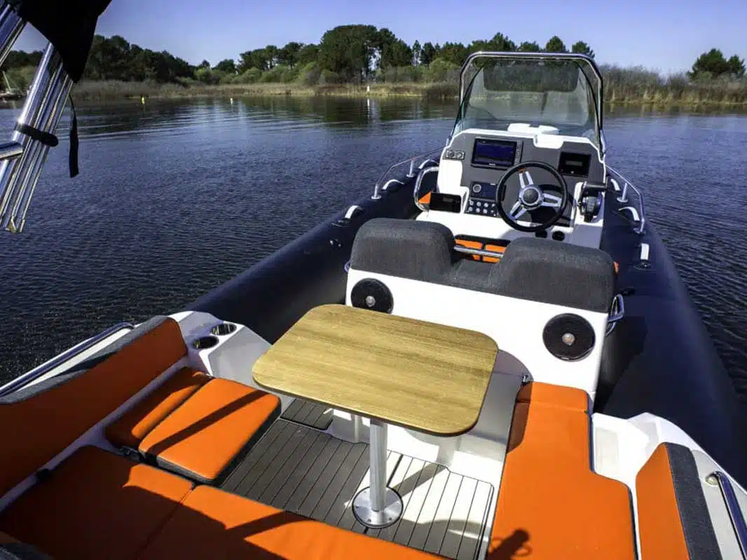 Image of Zodiac Medline 6.8 boat with its modern and spacious interior design, featuring comfortable seating and stylish accents, perfect for family outings and group adventures.
